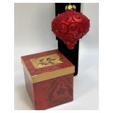 (J) Red Satin/Velvet Glass Ornament 3.5ï¿½  In