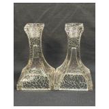 (M) VINTAGE CRACKLE GLASS PAIR CANDLE HOLDERS