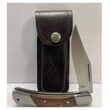 (H) Folding Lock Blade Knife with Leather Sheath
