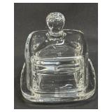 (K) Vintage Square Clear Glass Covered Butter Pat