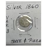 1860 Rare Silver Three Cent Piece