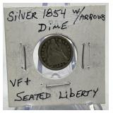 Silver 1854 Very Fine + Seated Liberty With