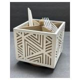 (K) White and Wood Utensil Caddy