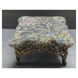 (K) Vintage Tapestry Footstool With Black and