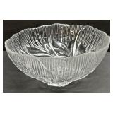 (D) Glass Serving Bowl with Frosted Leaf Pattern