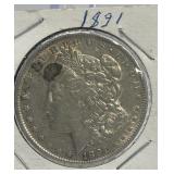 (SC)  1891 Morgan Silver Dollar 90% Silver