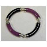 (J) Sterling 925 Jade Purple/Black Bangle Bracelet