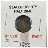 (SC) 1838 Seated Liberty Half Dime 90% Silver