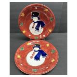 (D) 2 pc Snowman Dinner Plate 11ï¿½ Winter Ceramic