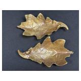 (M) 2 Vintage Brass Bassick-Sack Oak Leaf Ashtray