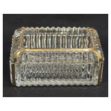 (H) 1950 Sawtooth Edge Cut Clear Glass Gold Trim