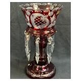 (L) Vintage Bohemian Ruby to Clear Etched Glass