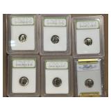 (J) 6 Clad Roosevelt Dimes1965-P, 1967-P, 1969-S,