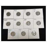 (SC) 11 Assorted Jefferson Nickels