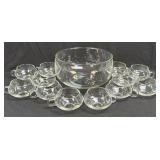 (D) Clear Glass Punch Bowl with 12 Cups