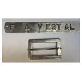 (I) F. A. Vestal  Metal Name Plate and