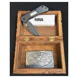 (J) NRA Knife & Belt Buckle and Carved Box