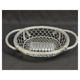 (L) Vintage Silver Colored Metal Woven Tray