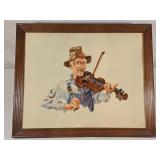 Framed Country Fiddler Embroidered Picture 22¼"x