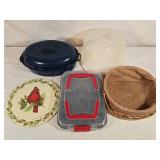 Enamelware Roasting Pan, Cake Plate, Basket,