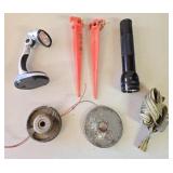 Flashlights, Tent Spikes, Tie Down Strap & more