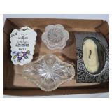 Glass Candleholder, Trinket Box, Tray & Wall