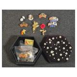 Jewelry Box w/ Assorted Pins & Earrings