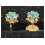 14K Gold Earrings w/ Green Stones