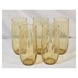 5 Swirled Amber Glass Drinking Glasses