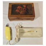 Wooden Storage Box & Vintage Electric Scissors