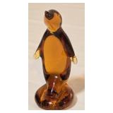 Hand Blown Amber Glass Penguin 5½" Tall
