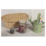 Wicker Basket,  Ceramic Easter Pitcher & Candles