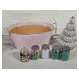 Metal Basket w/ Safety Pin Beaded Christmas Tree &