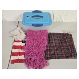 Sterilite Container w/ Knit Scarf, Plaid Bag, Flag