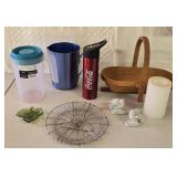 Pitchers, Wooden Folding Basket, Porcelain Doves