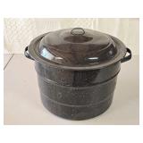 Vintage Black Speckled Enamelware Canner