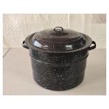 Vintage Black Speckled Enamelware Canner
