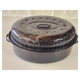 Vintage Black Speckled Enamelware Roaster 19"L