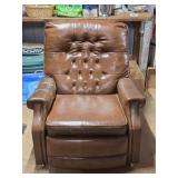 Brown Leather Recliner on Wheels (Damaged