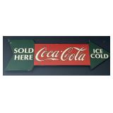 27ï¿½ x 9ï¿½ Metal Coca-Cola Sold Here Ice Cold Sign