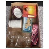 Tray Lot Of Assorted Items Including Stemware,