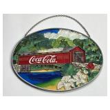Vintage Stained Oval Glass Hanging Coca-Cola Red