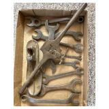 Assorted Vintage Wrenches, Shoe stretcher & more