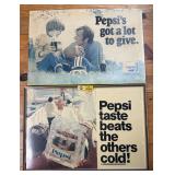 (F) 2 1958 Cardboard Pepsi Signs-One Frame  37" X