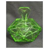 (A) VINTAGE ART DECO GREEN GLASS POMPADOUR LIDDED