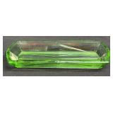 (A) VINTAGE ART DECO GREEN GLASS VANITY TRAY 8.5"