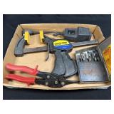 (B) Assorted Lot Including Bar Clamp, Drill Bits