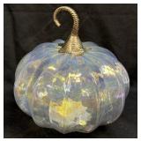 (A) Opalescent White Glass Pumpkin Brass Stem 10"