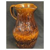 (D) Heavy Stoneware Pottery Pitcher With Multi