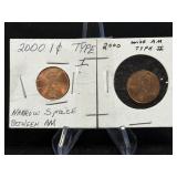 (SC) 2- 2000 Lincoln Head Cents- 1¢ Type 1 Narrow